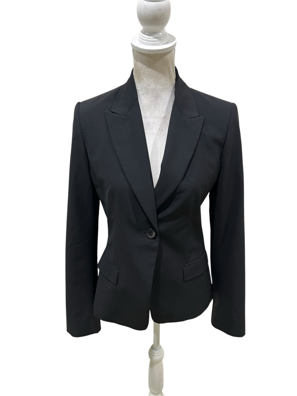 Elie Tahari Black Fitted Single-Button premium wool Blazer jacket size 6